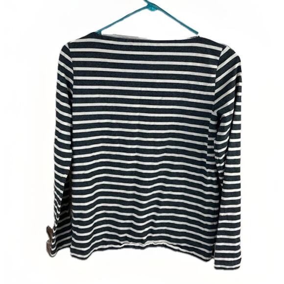 J Crew XS Long Sleeve Shirt Boat Neck Heather Gray White Striped Cotton Preppy - Picture 2 of 4